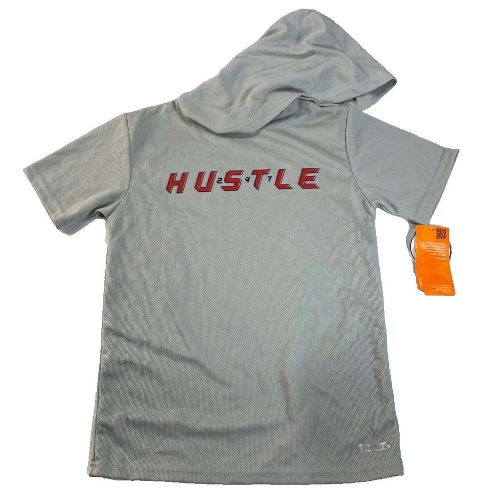 hind Hooded Shirt Boys L 12 Mesh Hustle Graphic Short Sleeve Gray Performance
